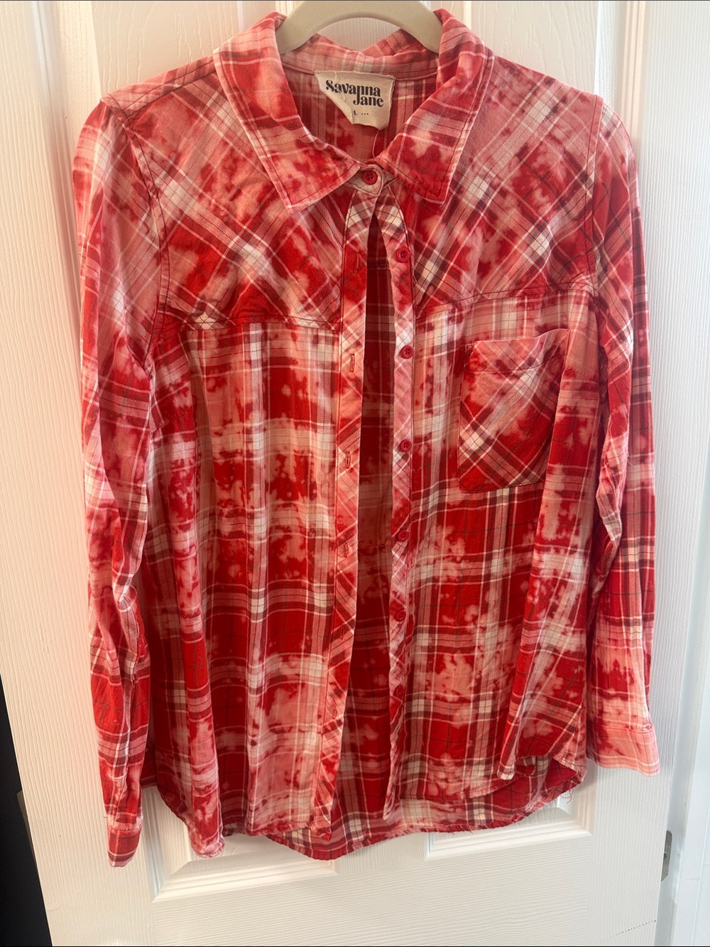 Savanna Jane Red and White Tie-Dye Plaid Button Shirt